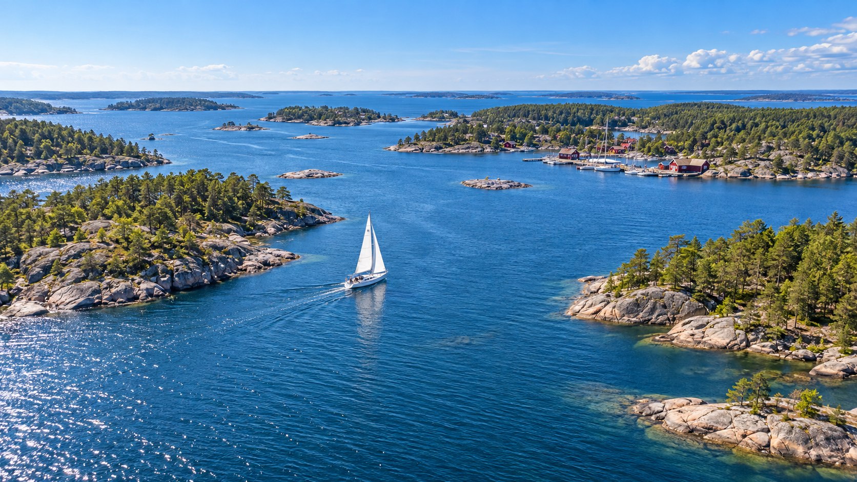 Purjevene saariston sinisellä merellä